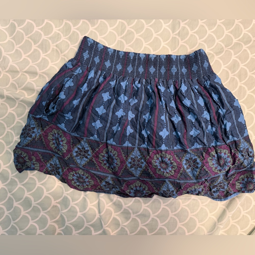 ❤️Adorable Cotton Smocked Floral Paisley vintage Y2K Mini Skirt with Pockets